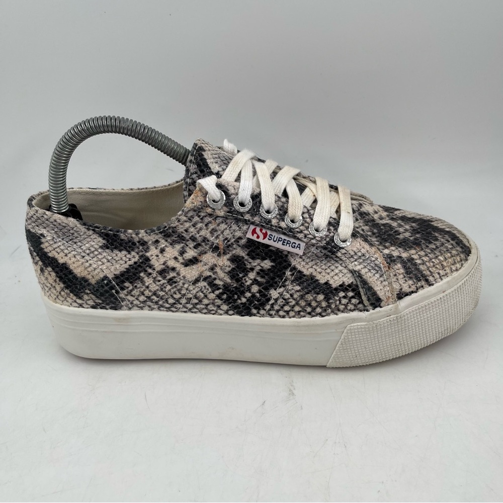 Superga Women’s 2790- Size 8.5 -Platform Snakeprint Lace-Up Fabric Sneaker Shoes